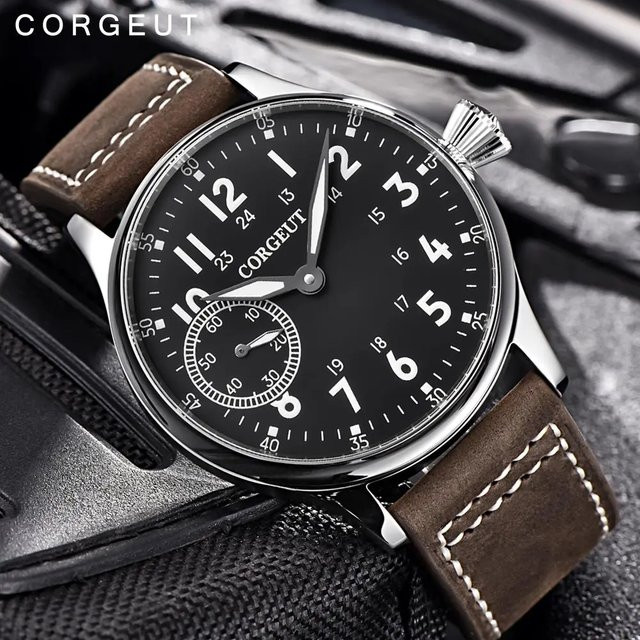 Corgeut Armbanduhr, Handaufzug, Leder, 44 mm, Herren, Schwarz - Bild 1