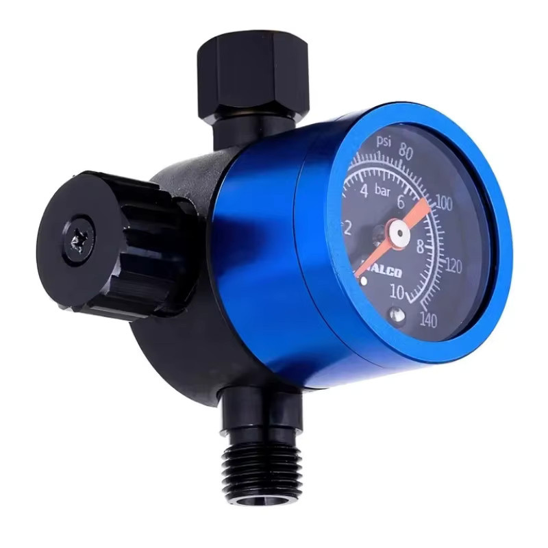 Auarita Italco Premium-Luftdruckregler mit Manometer für Spritzpistolen in Orange und Blau mit einstellbarem Druck und 14-Zoll-Lufteinlass und Auslass - Bild 3