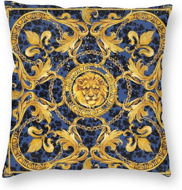 Dekorativer Kissenbezug Goldener Löwe im europäischen Barock-Design von Tonnika Chen, Farbe Gold, Material Leinen-Polyester-Mix, B/H: 50 x 50 cm - Bild 1