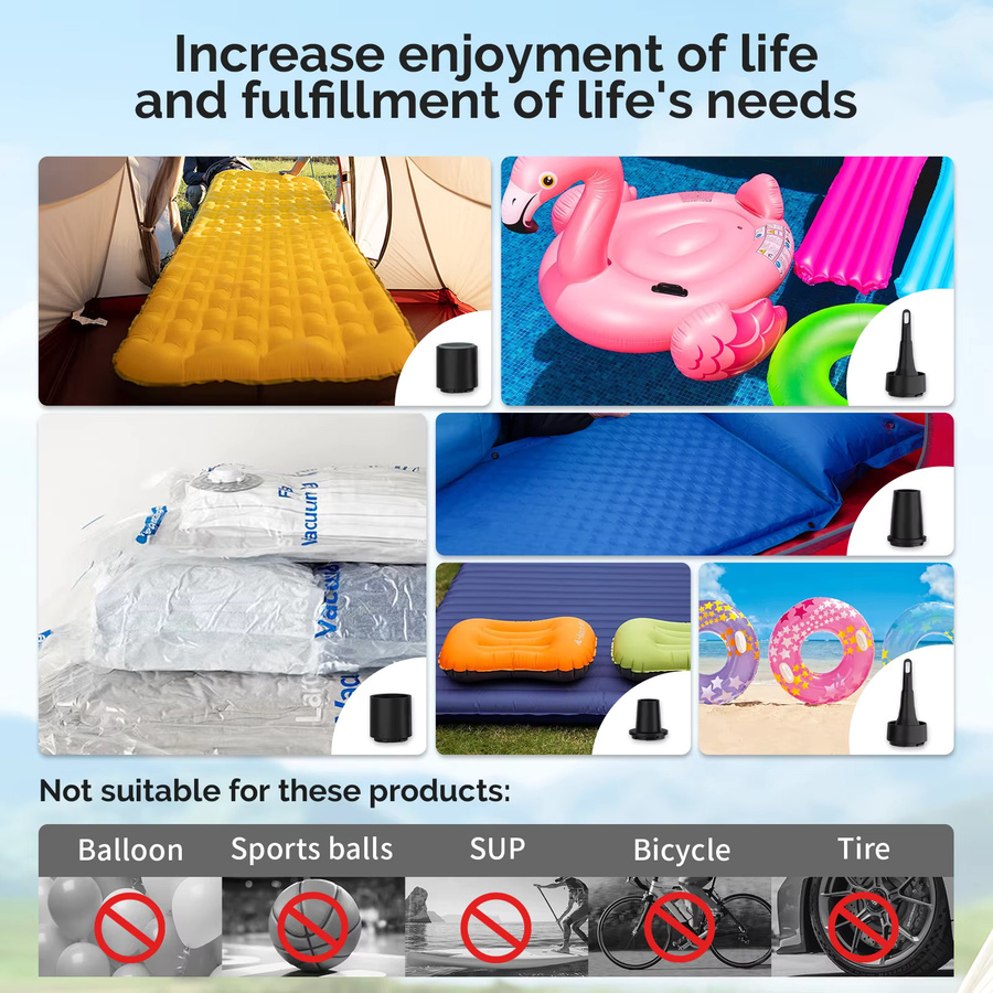ETENWOLF AIR 3se Tragbare Mini-Elektropumpe Orange, 2-in-1 Wiederaufladbare Outdoor-Luftpumpe mit 2600mAh für Luftmatratzen, Isomatten und Schwimmreifen - Bild 3