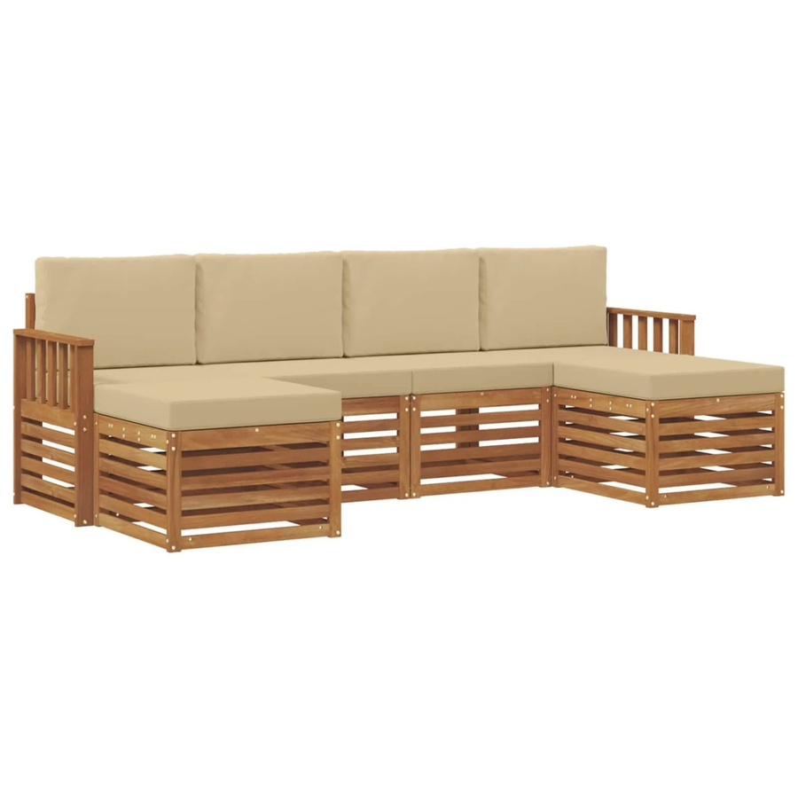 vidaXL Sofagarnitur 6-teilig aus Massivholz Akazie in Natur und Beige mit Sitzkissen und Rückenpolstern - Bild 2
