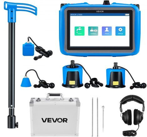 VEVOR Rohr-Wasserleckdetektor mit 4 Sensoren und 7-Zoll-Touchscreen, Blau, Ortungsgerät für unterirdische Rohrleitungen mit 1 Hz–10000 Hz, 3 Abhörstäben, Kopfhörern und Tragetasche - Bild 1