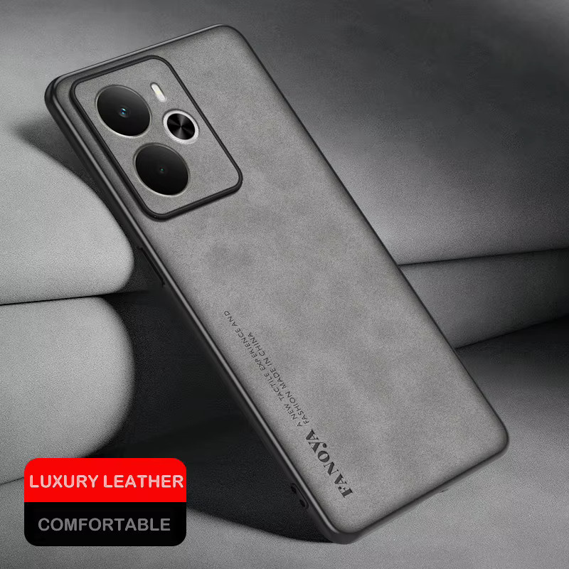 Realme Handyhülle aus Lammfell-Leder mit TPU-Stoßstange in Schwarz für Realme 14, 13 Pro und 12 Pro - Bild 3
