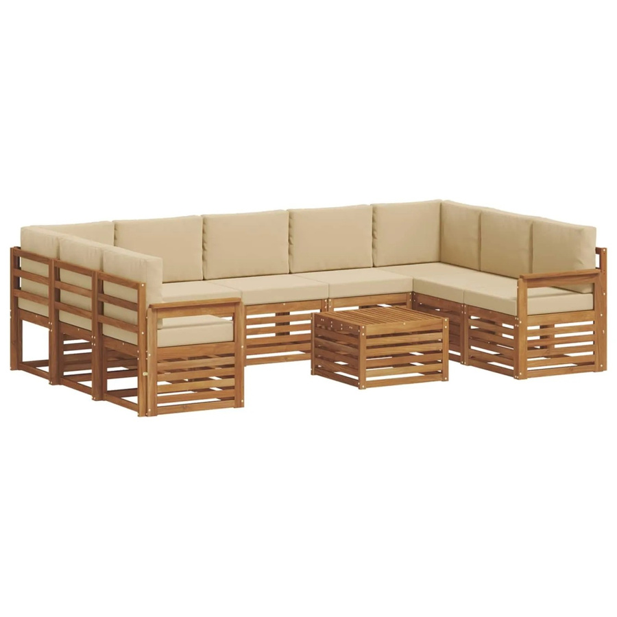 vidaXL Sofagarnitur aus Massivholz Akazie in U-Form, 10-teiliges Set in Natur und Beige mit wetterfesten Polstern - Bild 2