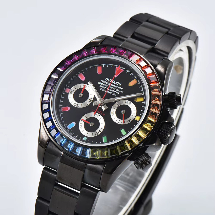 OUMASHI Chronograph, Edelstahl, Saphirglas, Schwarz, Herren - Bild 2