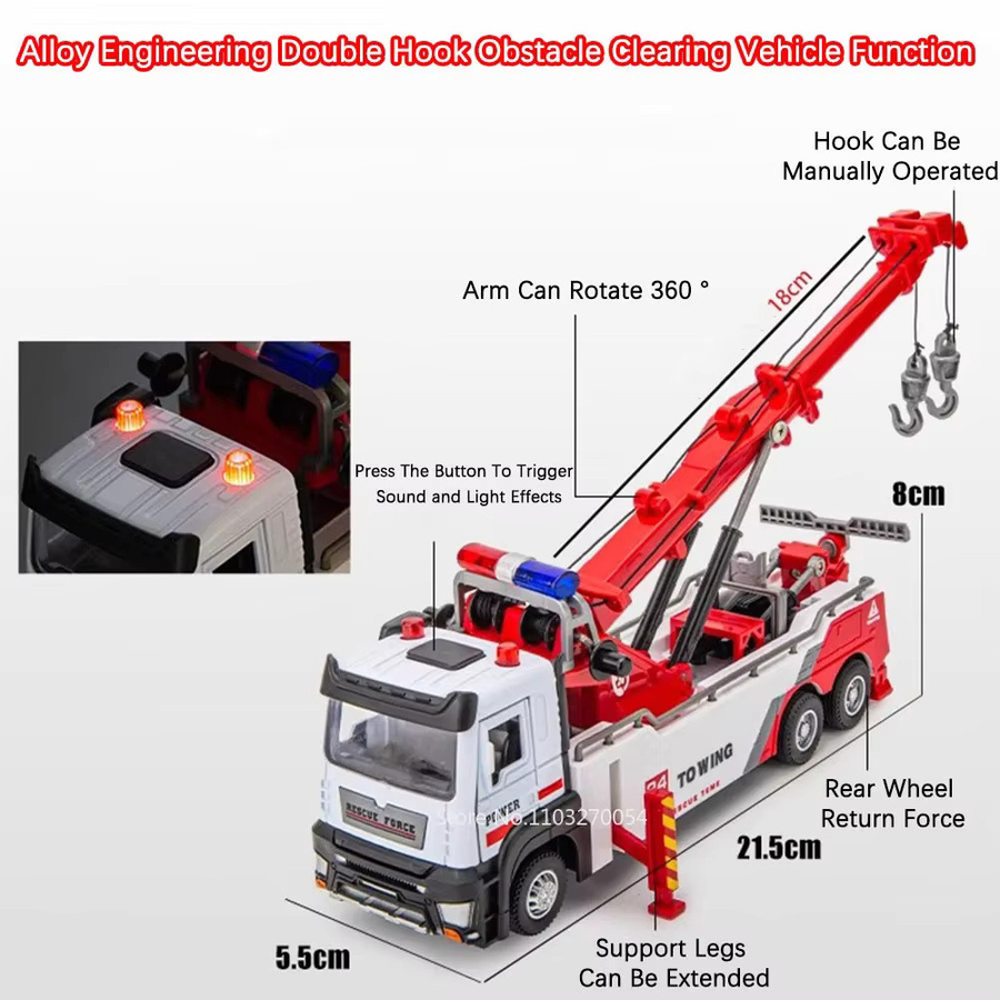 MINI AUTO Doppel Haken Wrecker Transport Kran, Modell Spielzeug, 1:32, Metall, mit Licht und Sound - Bild 2