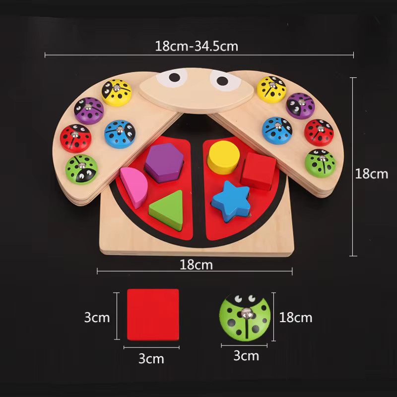Magnetisches Angelspiel aus Holz in Marienkäfer-Form mit bunten Tier-Puzzle-Bausteinen zur frühkindlichen Förderung - Bild 5