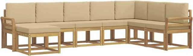vidaXL Outdoor-Sofagarnitur in L-Form aus Akazienholz mit 8 Kissen in Weiß und Beige - Bild 1