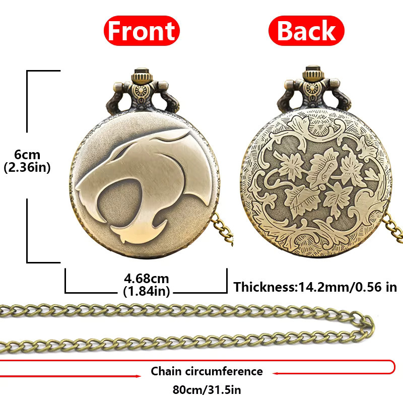 wecin Taschenuhr Halskette, Leopardenkopf, Quarz, Bronze, Unisex - Bild 3