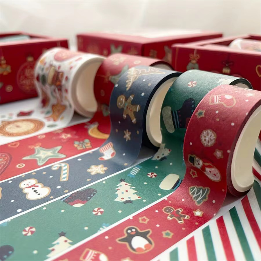 6 Stück Weihnachts Washi-Tapes aus Papier in Rot und Multicolour für Scrapbook, DIY und Geschenkverpackungen - Bild 2