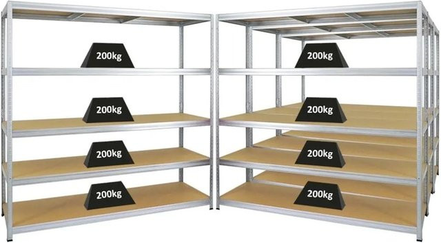 PROREGAL Schwerlastregal Giant Elephant Set aus 4 Regalen, Farbe Silber, H x B x T: 180 x 180 x 60 cm, Fachlast 200 kg, verstellbare Regalböden aus MDF und Metall - Bild 1
