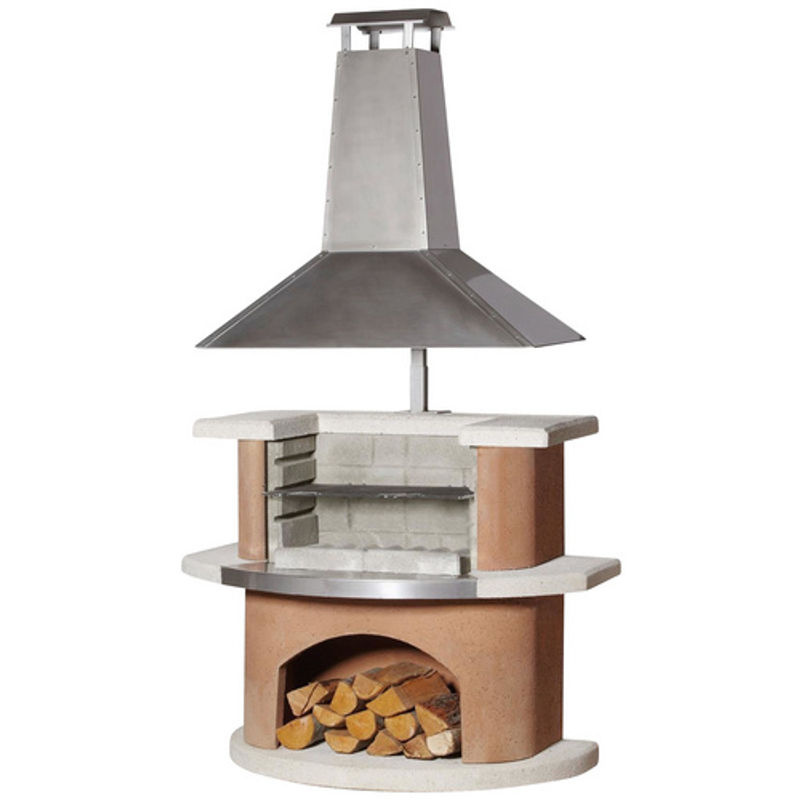 Buschbeck Gartengrillkamin Kampen in Terracotta-Weiß mit höhenverstellbarer Edelstahlhaube und Holzkohlegrill aus verchromtem Stahl - Bild 3