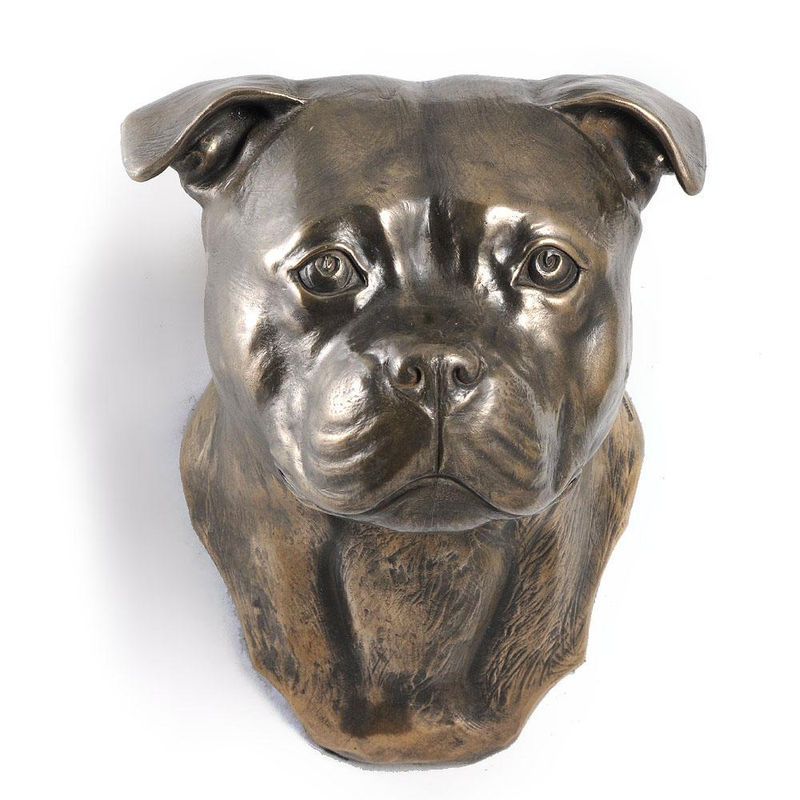 Art-Dog American Staffordshire Terrier Amstaff Wanddeko Hängende Hundebüste in Braun aus Kunstharz und Metall - Bild 7