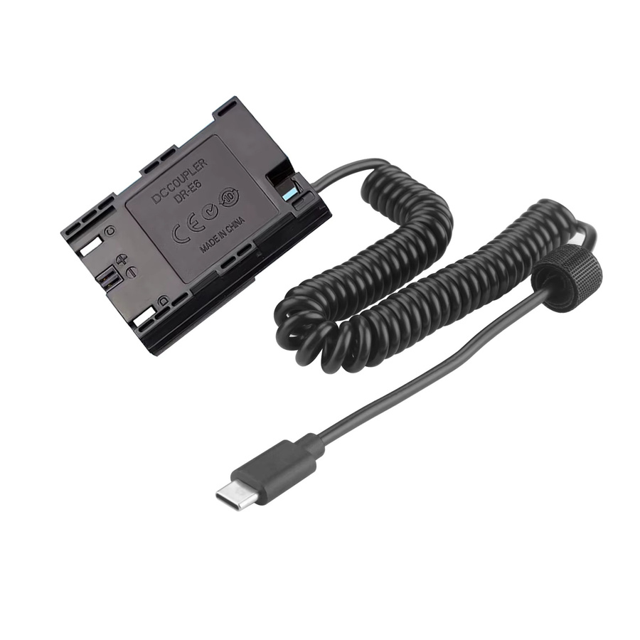 ACK-E6 DR-E6 USB-C Dummy-Akku Adapter für Canon EOS R, R5, R6, R7, 80D, 70D, 60D, 90D, 5D Mark II, III, IV, 6D, 7D in Schwarz - Bild 4