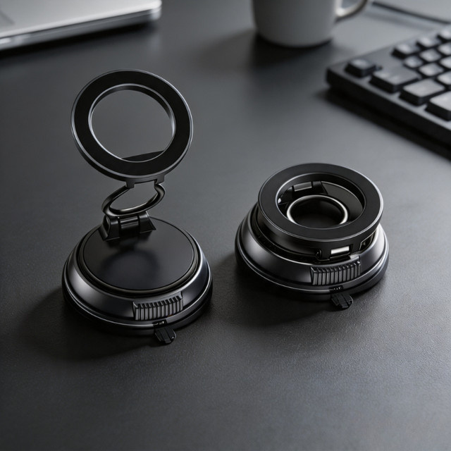 VIKEFON Magnetische Handyhalterung in Schwarz, faltbare Desktop-Halterung mit starkem Vakuumsaugnapf für das Armaturenbrett im Auto - Bild 1