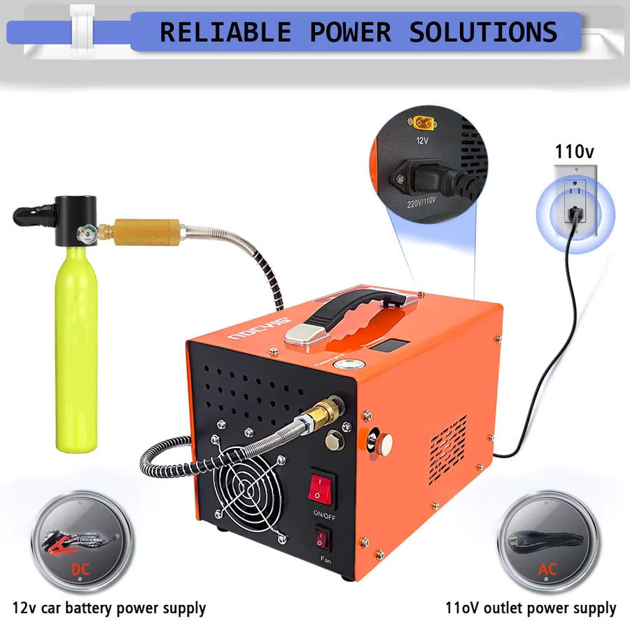 NUOGE PCP-Luftkompressor Hochdruckpumpe für Tauchflaschen mit integriertem Netzteil, 4500 Psi, 30 Mbar, Orange - Bild 3