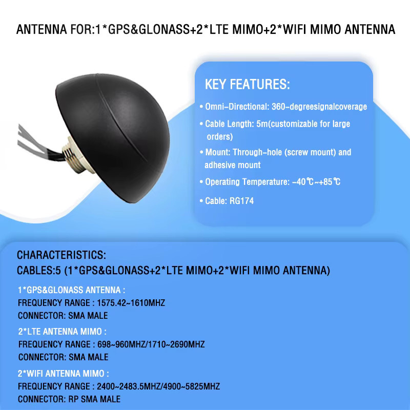 ANDPROG 5-in-1 Kombi-Antenne mit GPS, LTE MIMO und Dual-Band WIFI in Schwarz, IP67 wasserdichtes Gehäuse - Bild 4