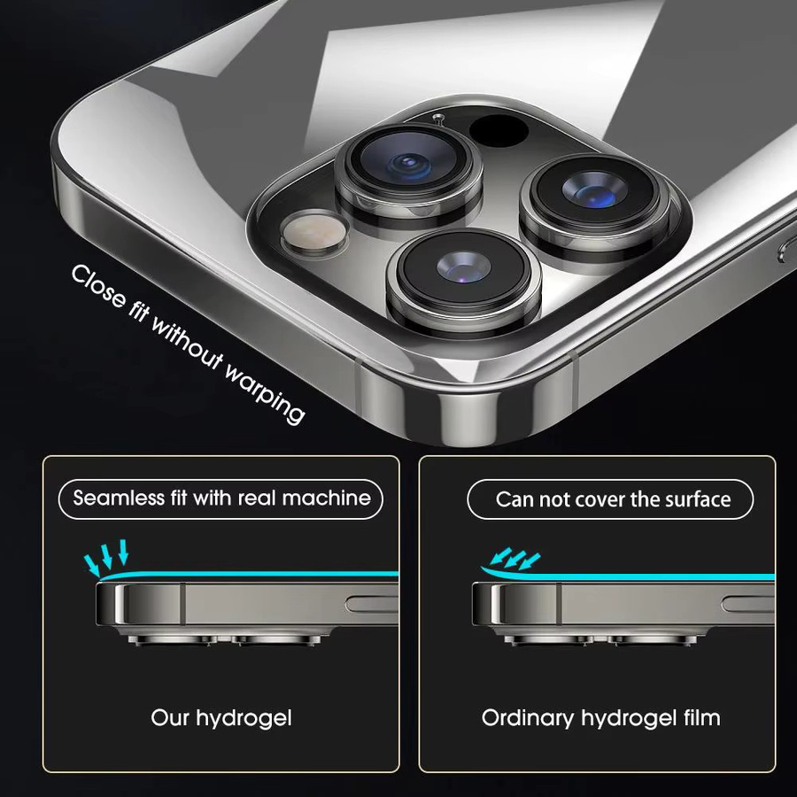 Hydrogelfolie Set für Apple iPhone 16 Pro, 16 Pro Max und 16E inklusive Randrahmen Aufkleber für Rückseite und Seiten, transparent - Bild 3
