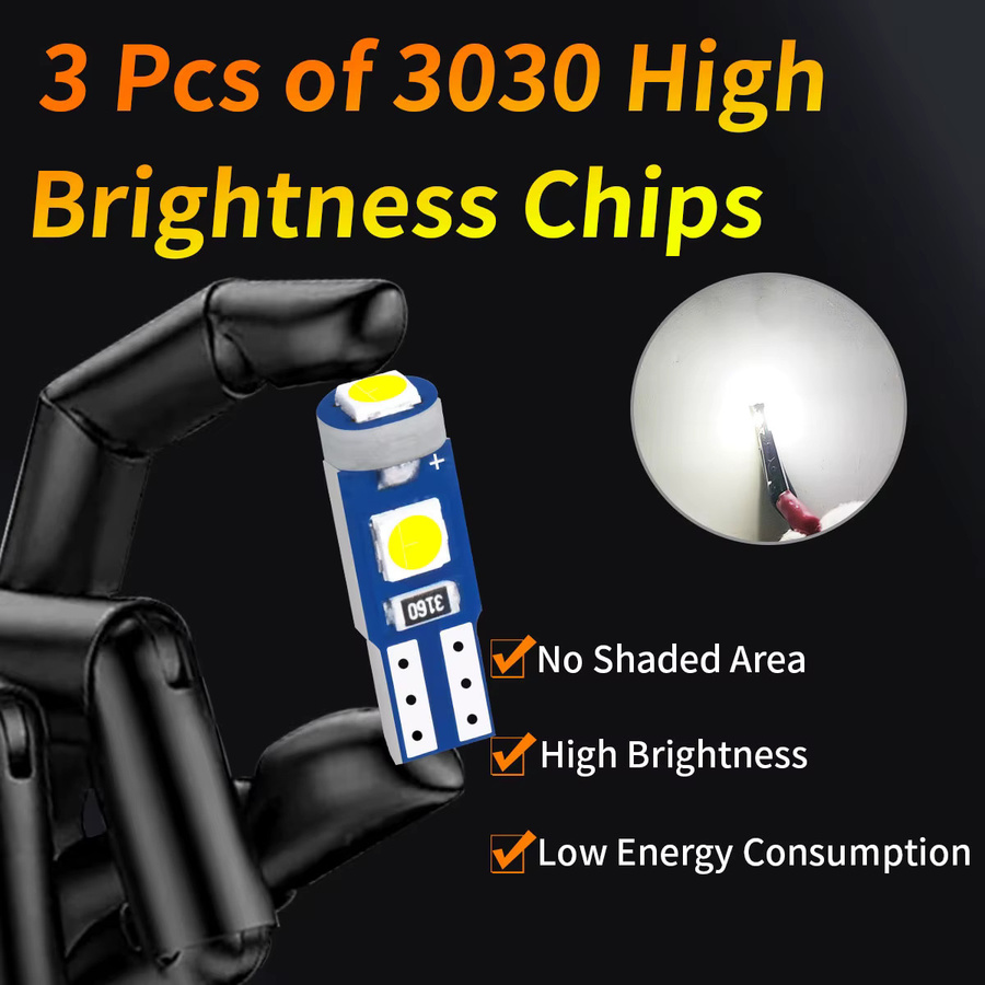Ultrahelle T5 LED-Glühbirnen für Auto-Panel und Instrumentenlicht, 12 V, 3 Chipsätze, erhältlich in Weiß, Eisblau, Rosa, Gelb und Rot - Bild 3