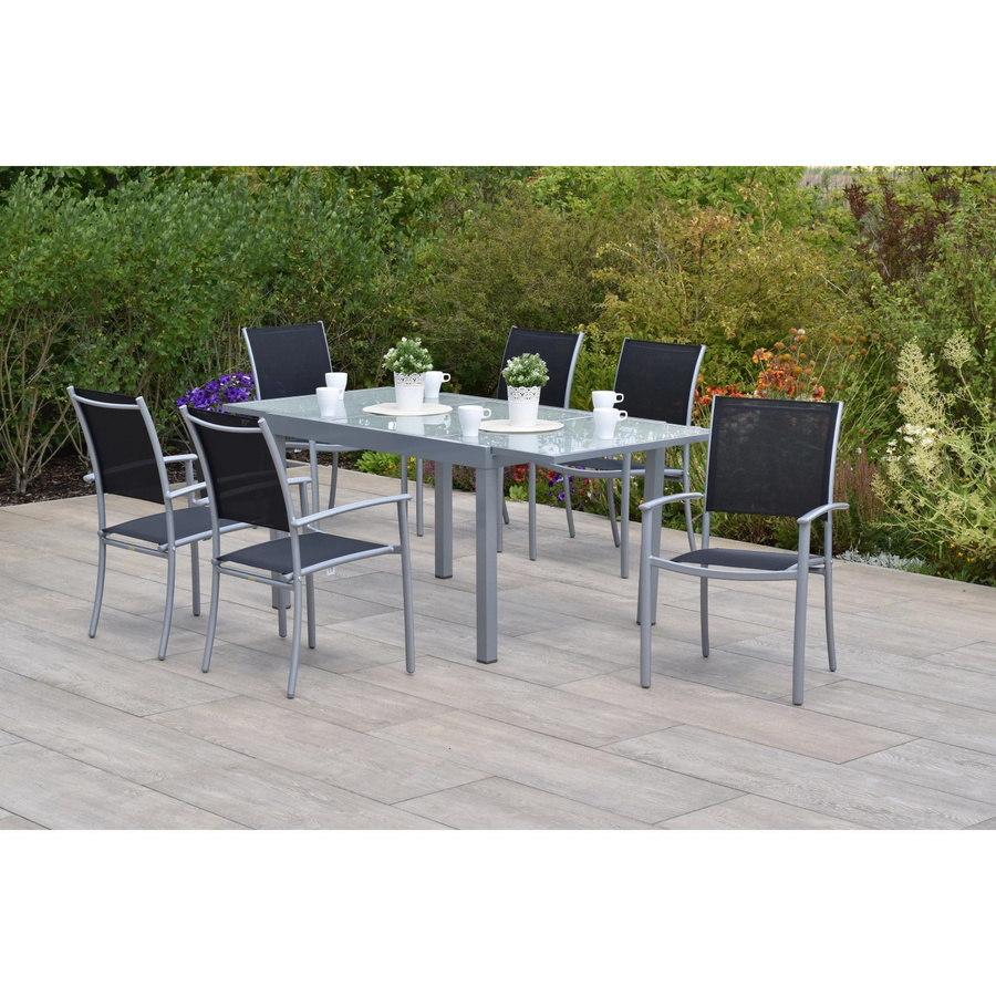Merxx Milano Gartenmöbel Set 7-teilig mit ausziehbarem Gartentisch in Schwarz aus Aluminium und Textil, Tisch Breite: 120 cm bis 180 cm, Tiefe: 90 cm, Höhe: 75 cm - Bild 2
