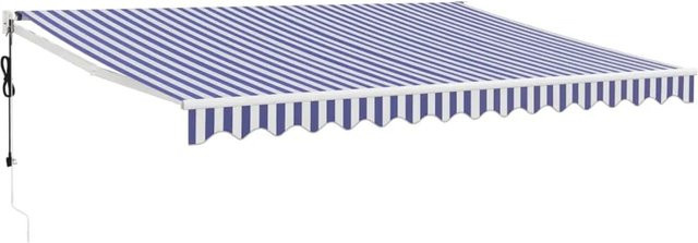 Furnicato Elektrische Markise mit Kurbel aus Polyester und Aluminium, Blau und Weiß, B x H: 400 x 300 cm - Bild 1