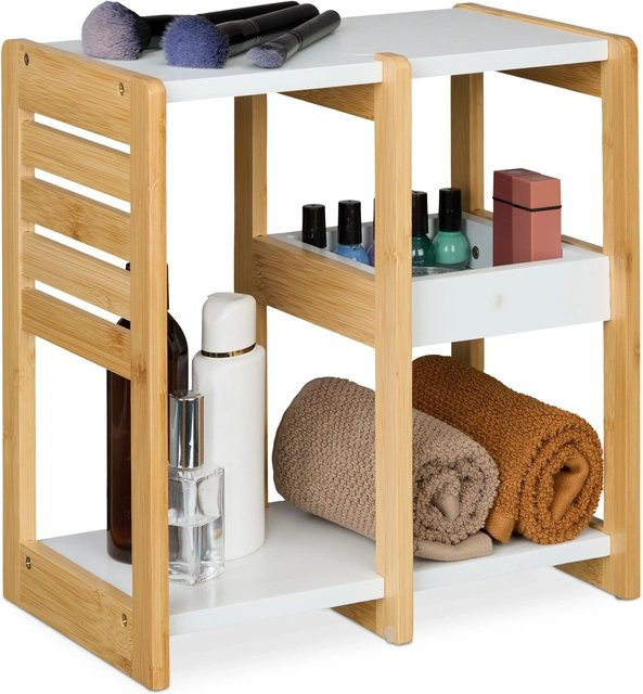 Relaxdays Badregal aus Bambus und MDF in Weiß mit 3 Ablagen, B/T/H: 35 x 34 x 20 cm - Bild 1