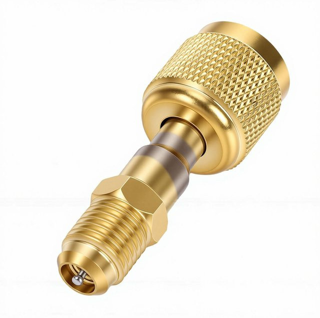 KaiSai Kältemitteladapter aus Messing Gerade Durchgang HVAC Ladeadapter R32 Linksgewinde 1/4 Zoll Innen 1/4 Zoll Außen Beige/Gold - Bild 1