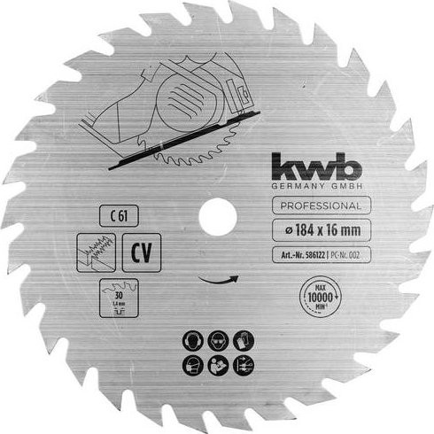 Kwb Kreissägeblatt für Holz, Farbe: Silber, Durchmesser: 184 mm, Bohrung: 16 mm - Bild 1