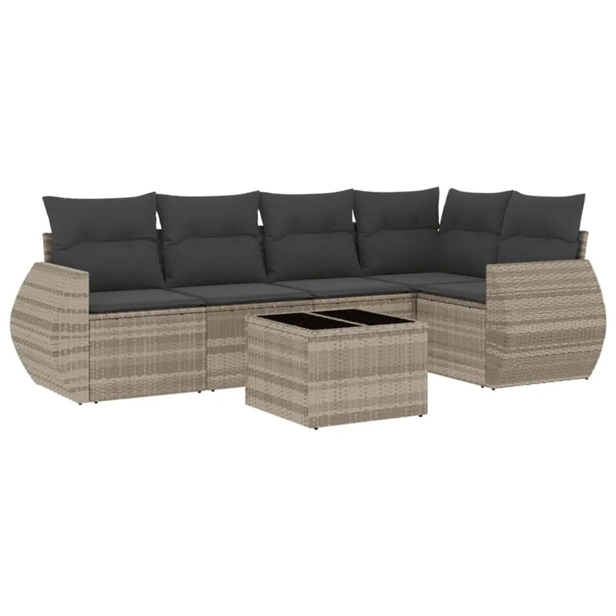 vidaXL 6-teilige Garten-Sofagarnitur aus Polyrattan in Hellgrau mit Kissen und Couchtisch im L-Shape Design - Bild 2