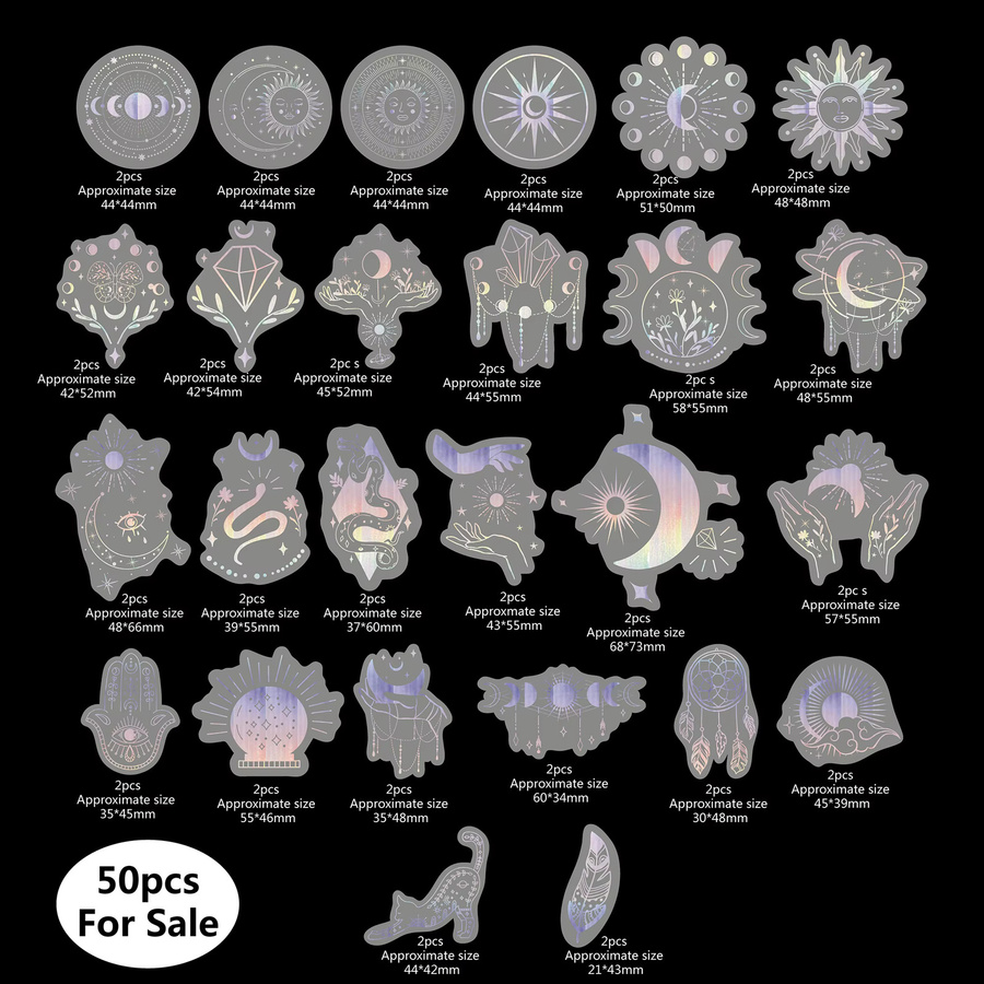 50 Stück holografische Glitzer-Aufkleber aus PET, transparent und wasserfest, dekorative Aufkleber in Multicolour - Bild 2