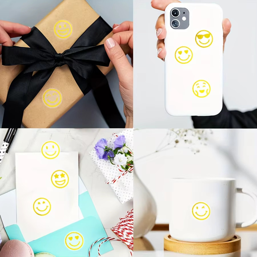 500 Stück Folien-Aufkleberrolle mit goldenen runden Gesichtssymbolen für Scrapbooking, Tagebücher und Geschenkverpackungen - Bild 3