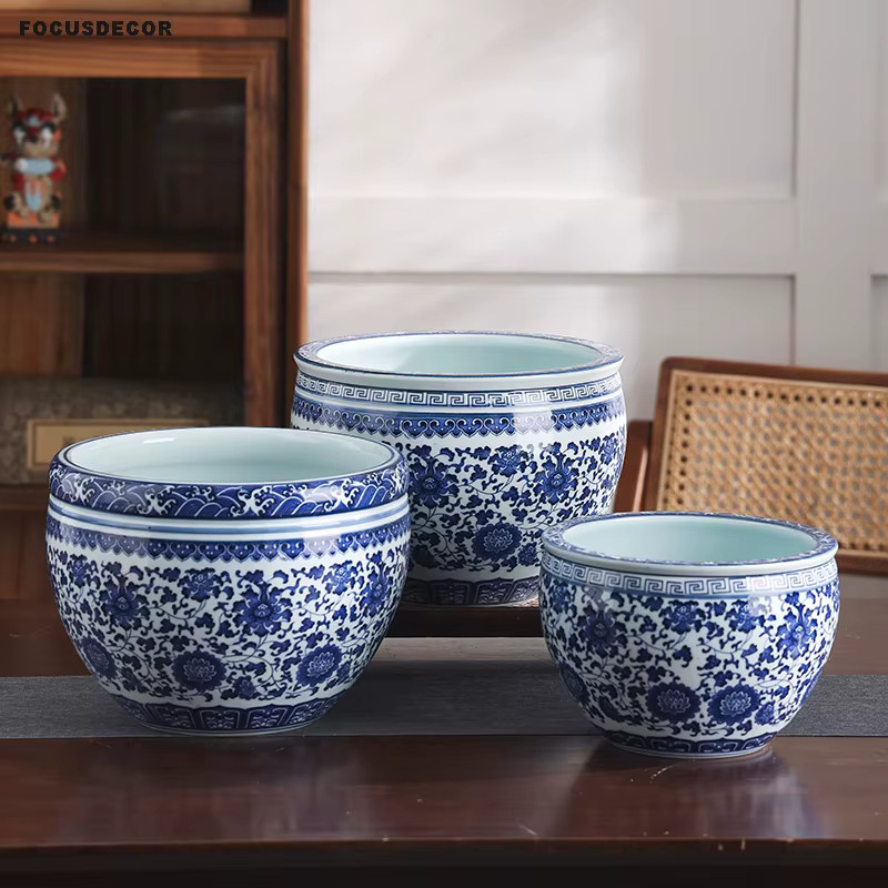 FOCUSDECOR Porzellan Blumentopf im chinesischen Stil, Blau-Weiß, Floral - Bild 4