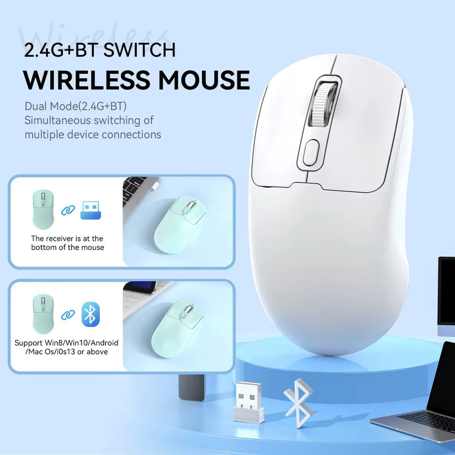 Kebidumei Ergonomische Gaming-Maus mit Bluetooth 5.4 und 2,4G Funk, Wiederaufladbare kabellose Maus mit 800-1600 DPI in Schwarz - Bild 2