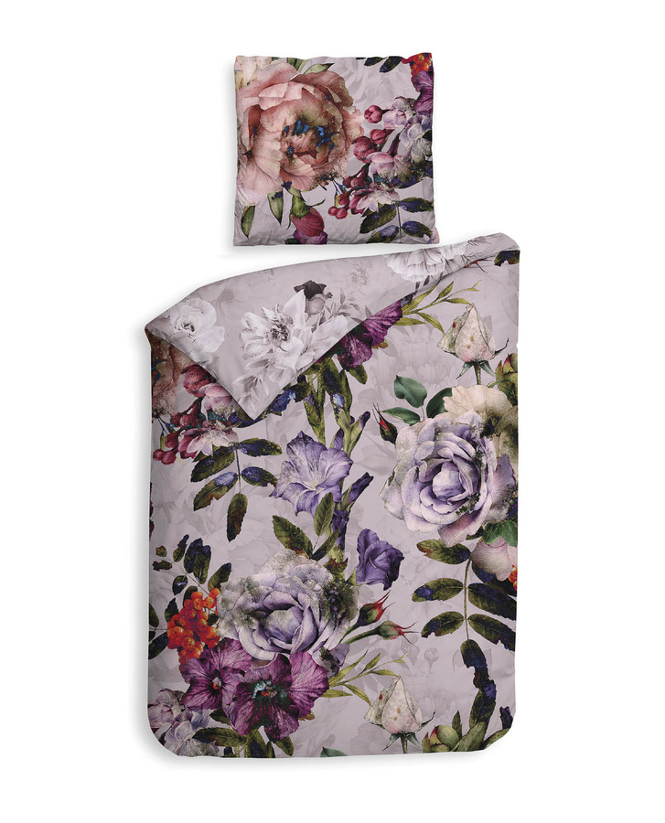 Heckett & Lane Samia Mako-Satin Bettwäsche mit floralem Rosenmuster, Farbe: Pink, Blau, Grau, B/H: 135 x 200 cm, Kissenbezug: 80 x 80 cm - Bild 1