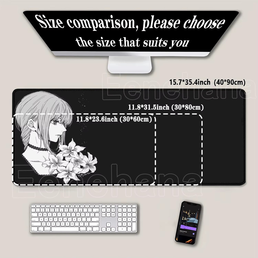 Riccu Mauspad Chainsaw Man Stil Anime Kawaii Girls Yoru Reze B/B/H: 90 x 40 cm - Bild 2