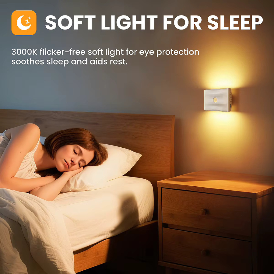 Wiederaufladbare LED-Nachtlichter mit Bewegungssensor und 3 Modi, magnetische und selbstklebende Wandleuchten in Weiß für Flur, Treppe und Schlafzimmer, warmweiß - Bild 2