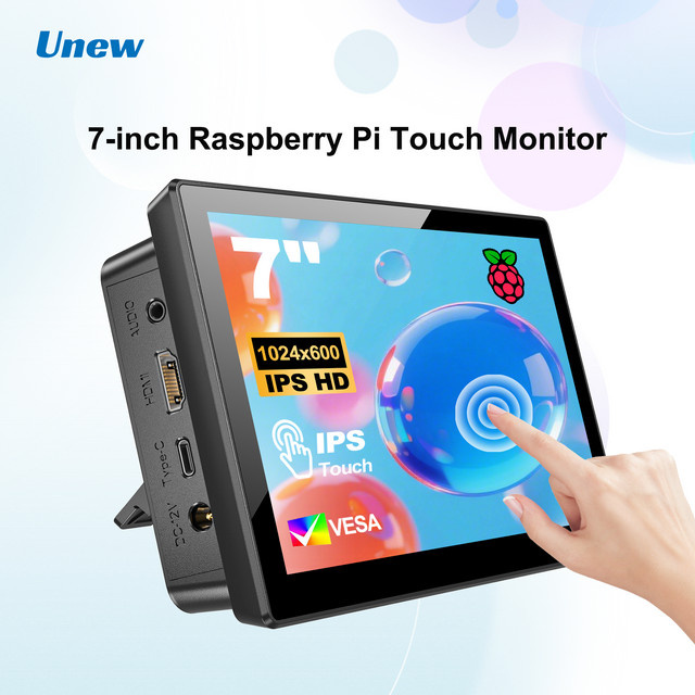 UNEW 7-Zoll Touchscreen Monitor mit HDMI und USB-C für Raspberry Pi 3 4 und Banana Pi, Schwarz - Bild 1