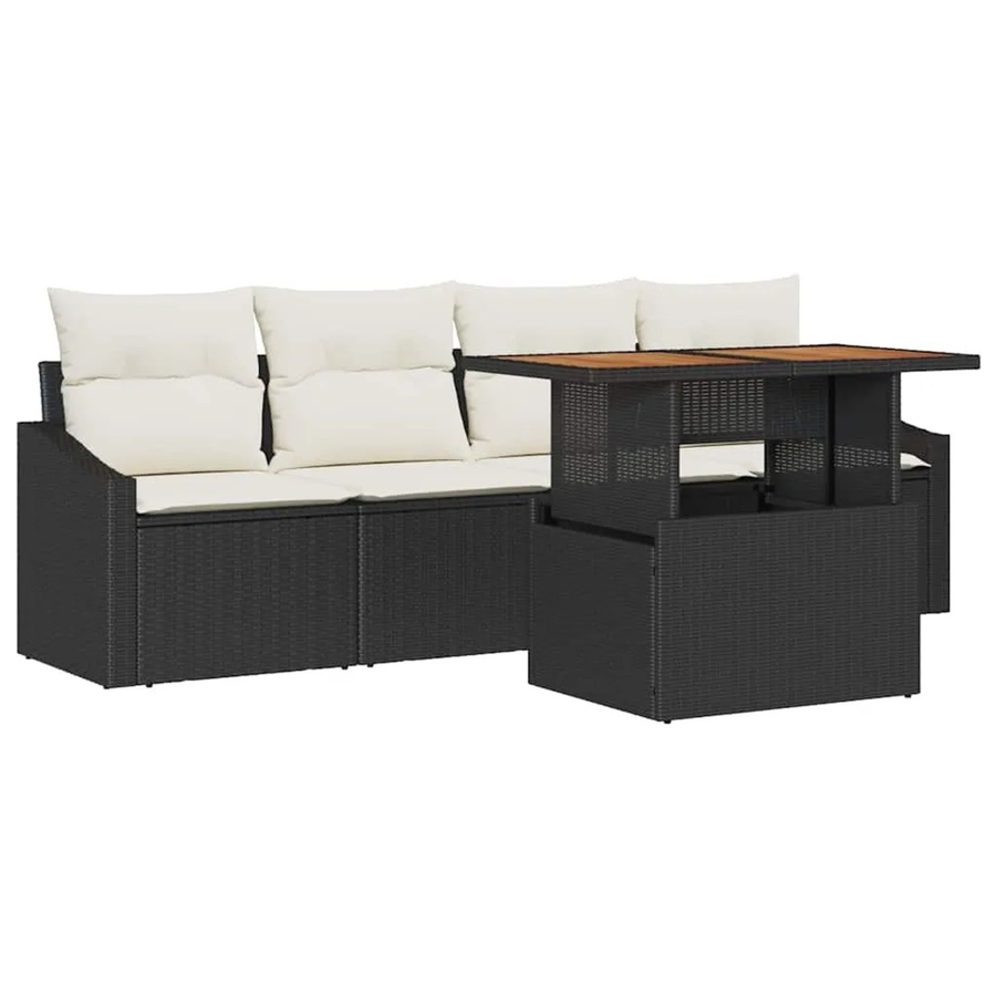 vidaXL 5-tlg Garten-Sofa-Set aus Poly-Rattan und Stahl in Schwarz mit Kissen - Bild 2