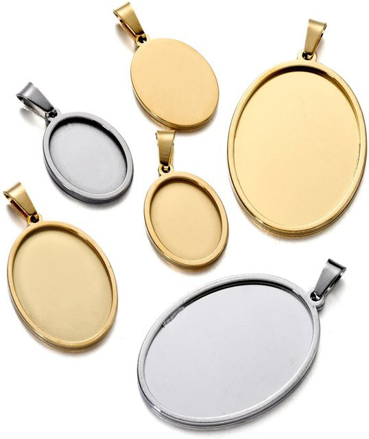 AGCFABS Anhänger Edelstahl, Oval, Cabochon, Unisex - Bild 1