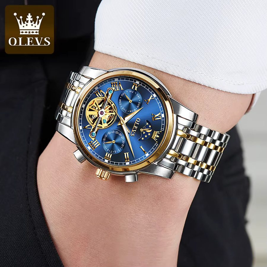OLEVS Herrenarmbanduhr, Automatik, Mondphase, Edelstahl, Blau, Herren - Bild 6
