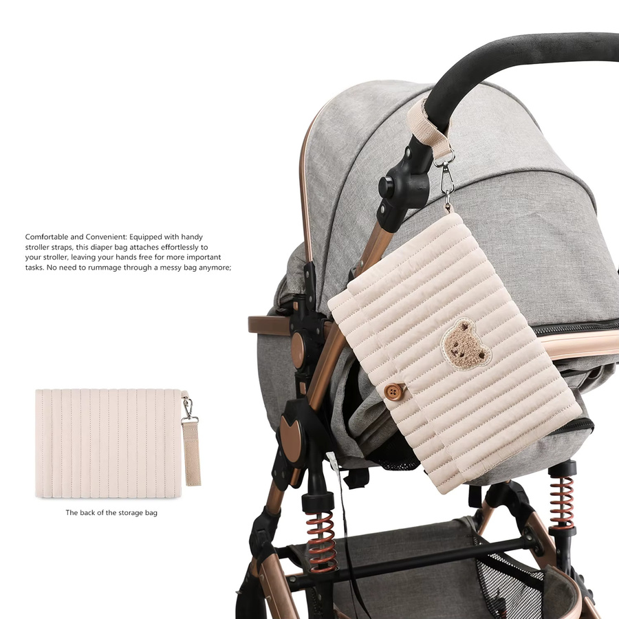 Faltbare hängende Windel-Organizer-Tasche mit mehreren Fächern und Wischtuchhalter in Grün und Beige - Bild 2