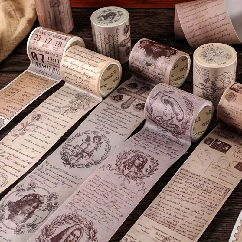 Vintage Washi Tape mit Gedichten, Buchstaben und Pflanzen in Beige für Scrapbooking und DIY-Dekoration - Bild 5
