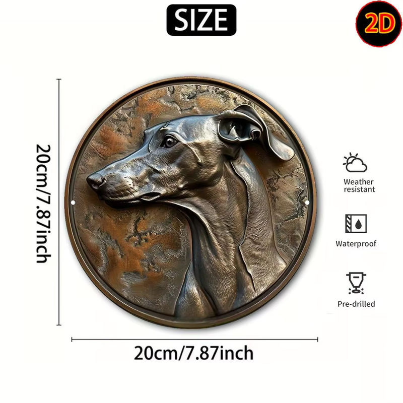 HELLOYOUNG Windhund Wandkunst aus Metall, runde Tier-Relief Dekoration in Braun, wandmontiert - Bild 3