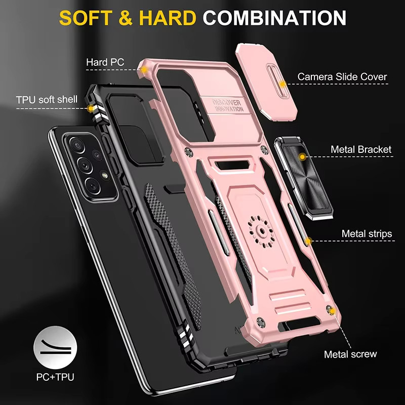 Magnetische Schutzhülle für Samsung Galaxy A55 A35 A32 A12 A13 A22 A23 A71 A52 A72 A82 mit Kamera-Objektivabdeckung und Rutschschutz in Schwarz oder Pink - Bild 5