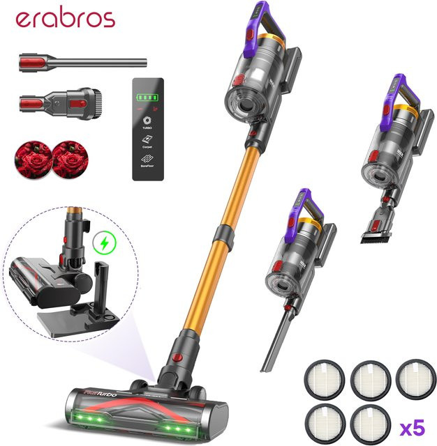 Erabros EV7 Akku-Staubsauger mit 550W Motor, 70KPa Saugleistung und Ladestation, Mehrfarbig - Bild 1