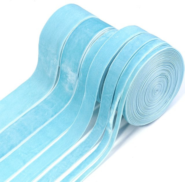 Hellblaues Samtband mit Single Face Beflockung für DIY Dekorationen, Hochzeit und Weihnachten, 5–10 Yards pro Rolle - Bild 1