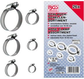 BGS Schlauchklemmen-Sortiment 26-teilig in Silber mit Durchmesser 16 bis 40 mm - Bild 1