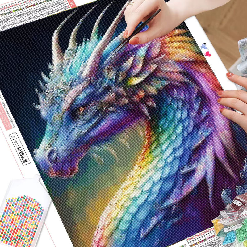 HUACAN Diamond Painting Drachen Mosaik DIY 5D Stickerei Set, Mehrfarbig, Breite: 20 cm, Höhe: 30 cm - Bild 3