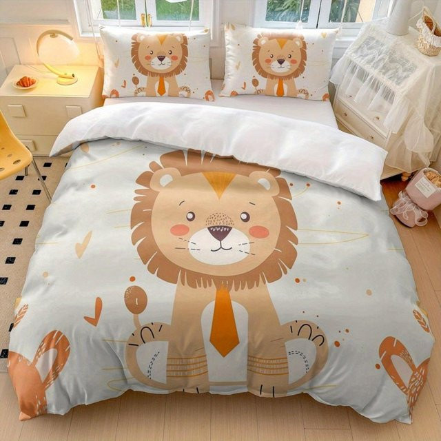 Bettwäsche Set mit tropischem Dschungel Safari Wildtier-Print, 3D-Tierdruck mit Löwen, Tigern und Giraffen, Mehrfarbig, B/H: 240 x 220 cm - Bild 1