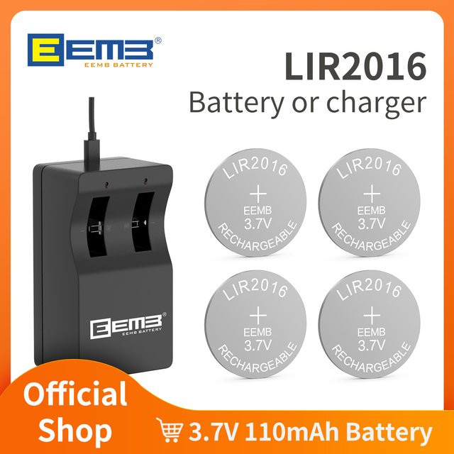 EEMB LIR2016 Wiederaufladbares Batterie-Set 3,7V Lithium-Ionen-Batterie für Uhren, Taschenrechner und Kerzenlichter mit Ladegerät - Bild 1